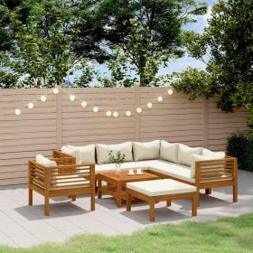 8 Piece Patio Lounge Set with Cream Cushion Solid Acacia Wood