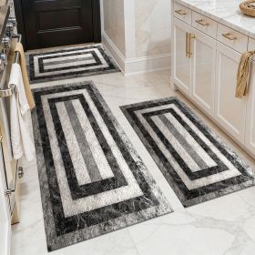 Three-piece kitchen rug set, non-slip and washable, abstract pattern kitchen hallway rug, soft and comfortable, suitable for sinks, floors, entra (Main Color: White, Main Material: Polyester)